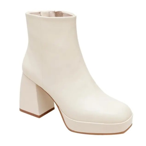 Lisa Vicky Nifty Block Heel Side Zip Cream Natural Leather Bootie 7.5 - Picture 1 of 5